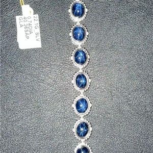 Blue Star Sapphire and Diamond Bracelet